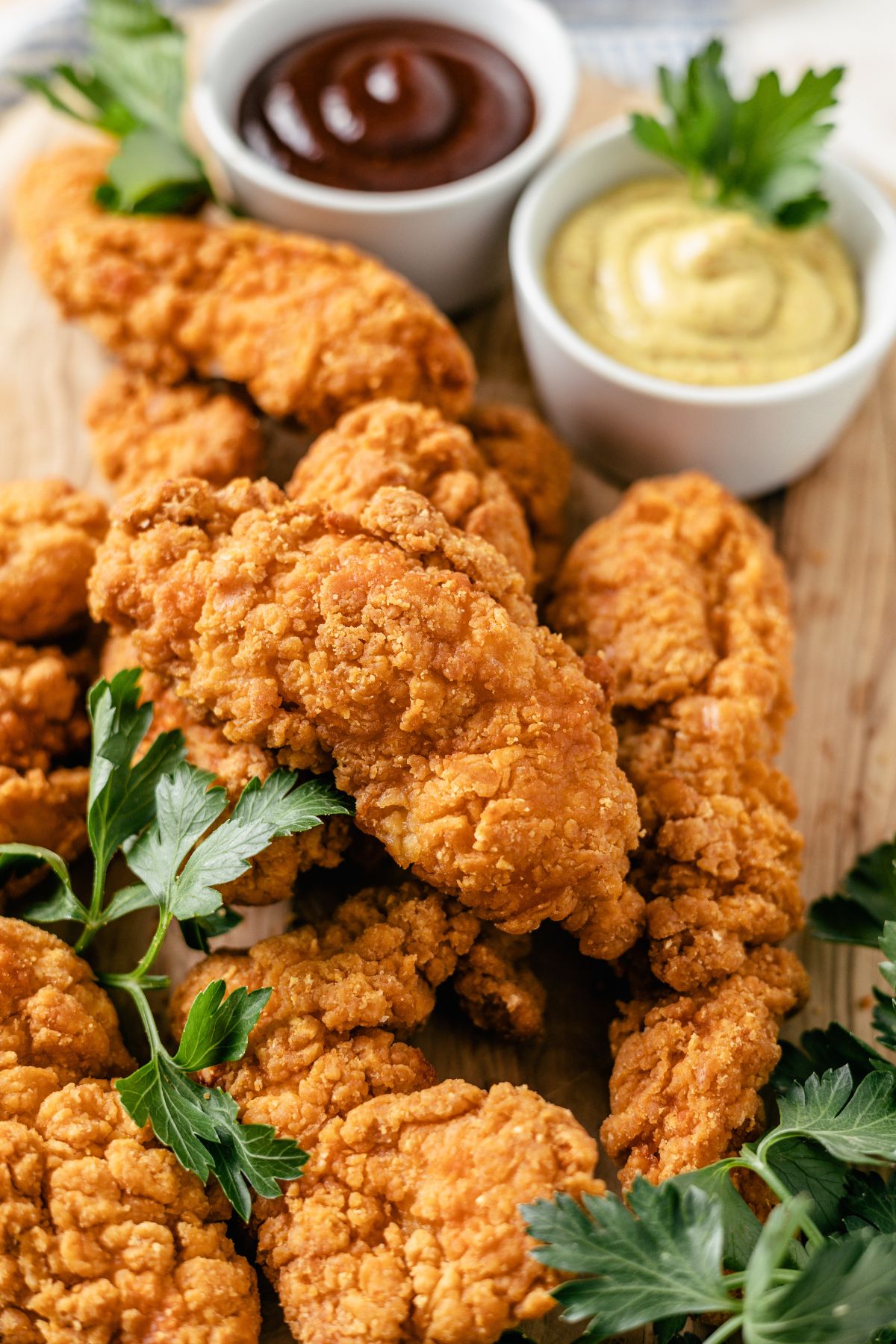 close-up look of air fried frozen chicken tenders