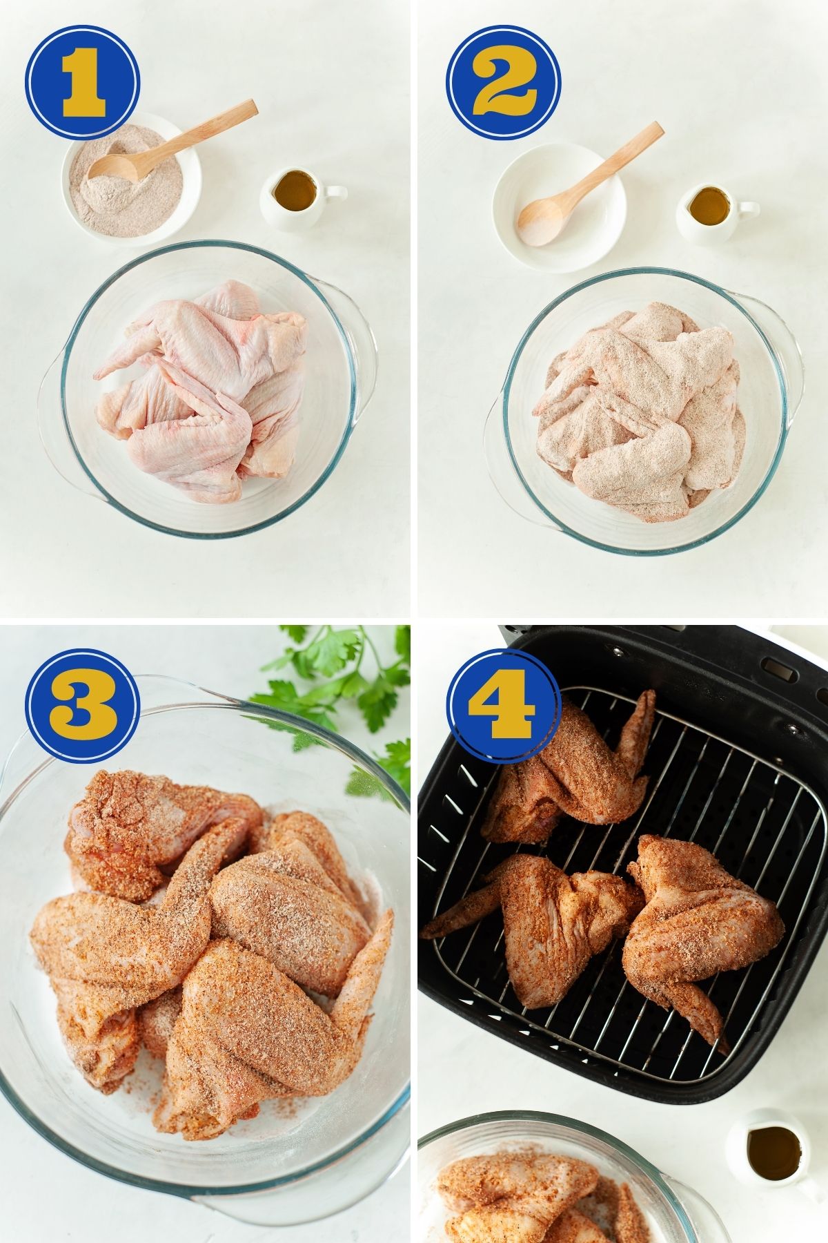 step-by-step instructions for how to  cook whole chicken wings in an air fryer