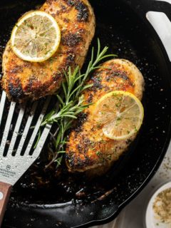 juicy Chicken Breasts in a cast iron skillet