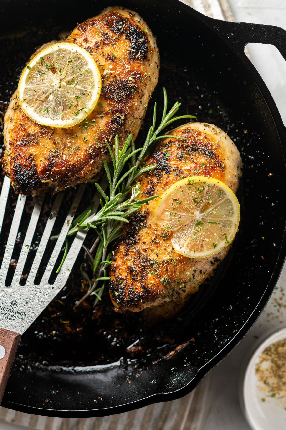 cooked Chicken Breasts on a cast iron