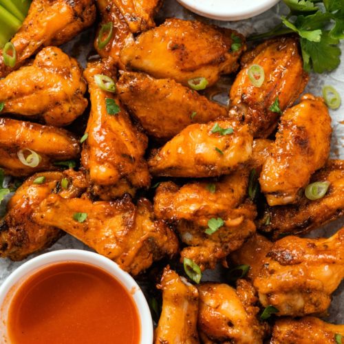 juicy Honey Buffalo Wings with dips on the side