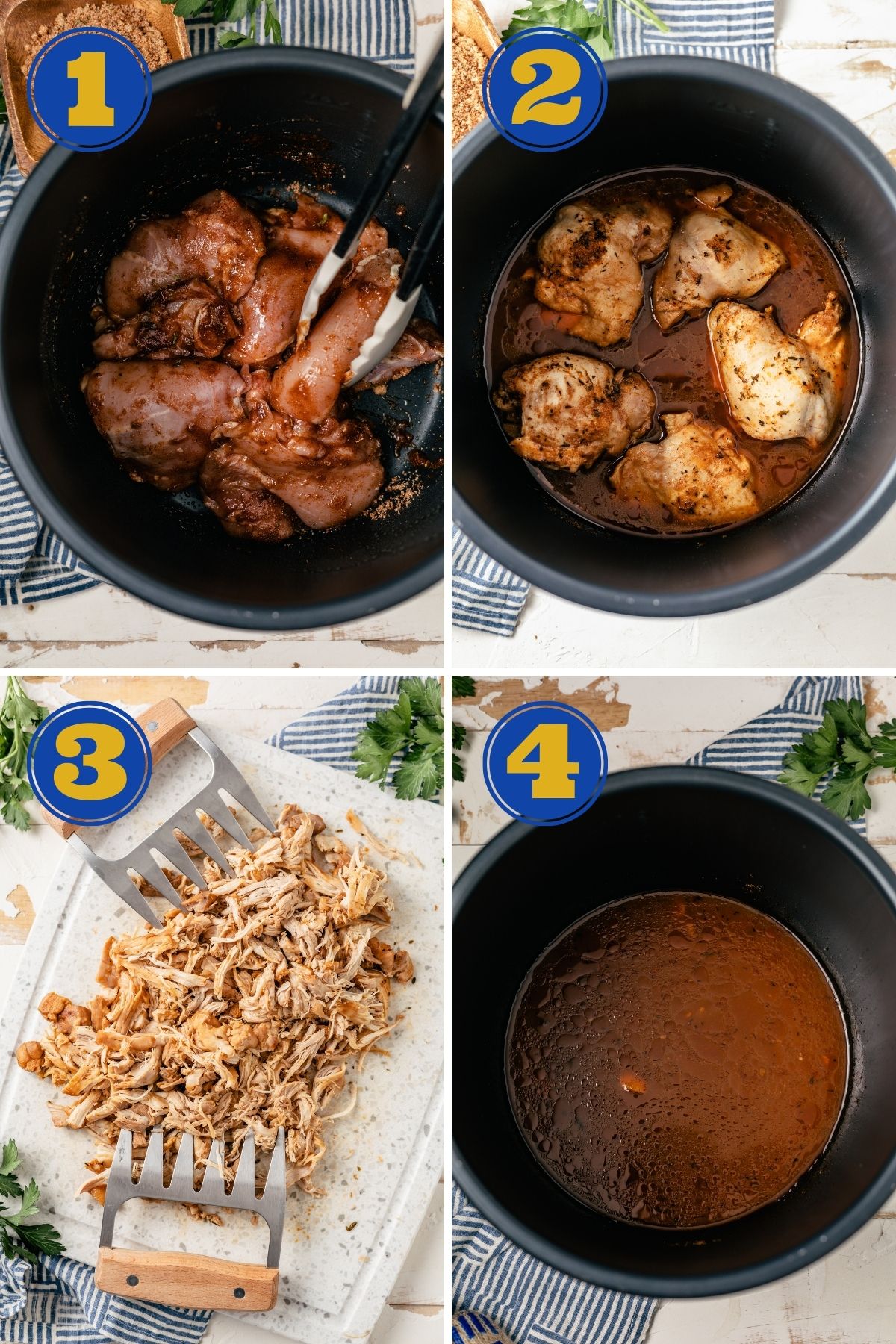 step-by-step instructions for how to make Instant Pot Shredded BBQ Chicken