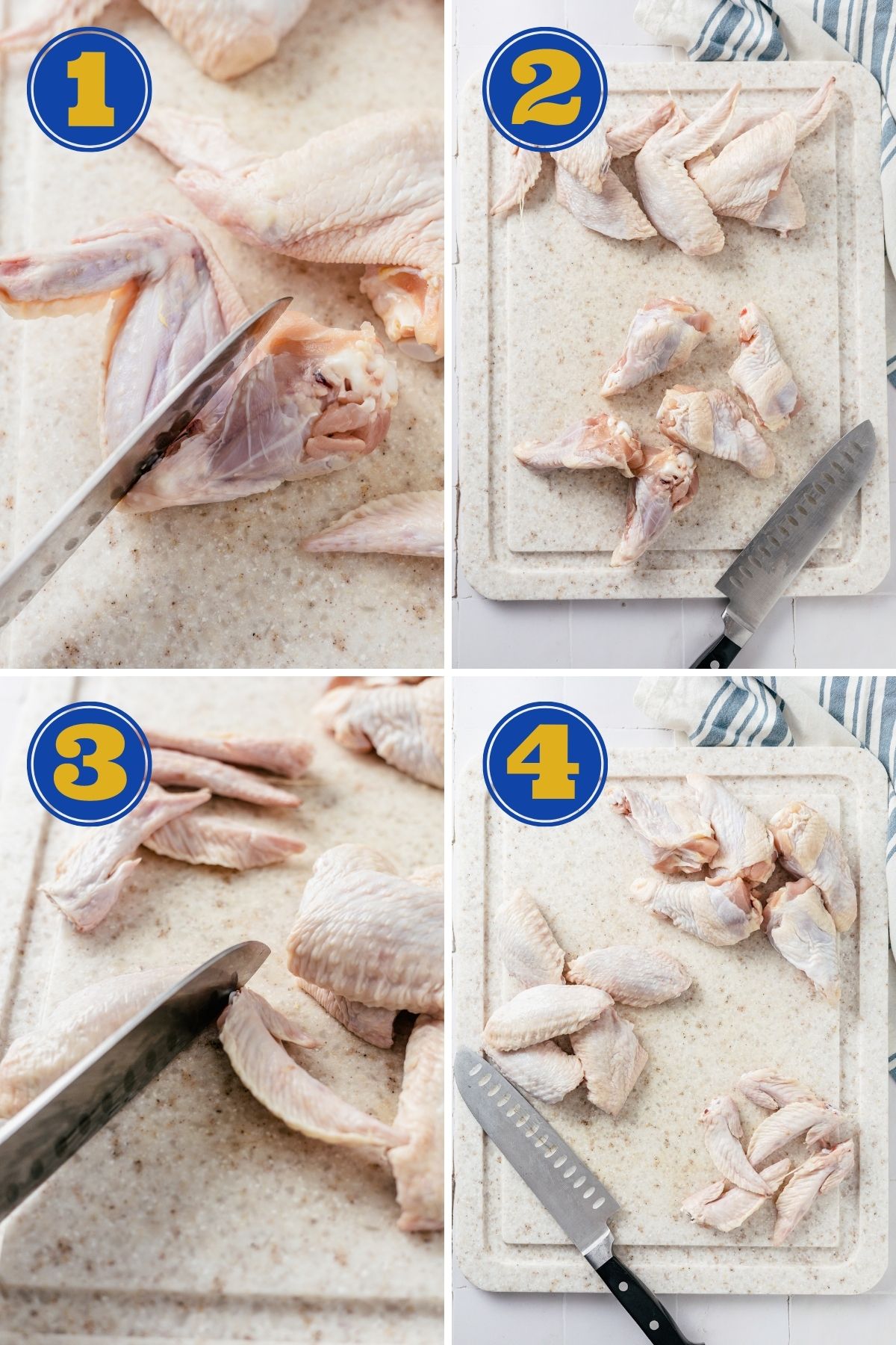 step-by-step instructions for how to cut chicken wings into parts with a knife or kitchen shears
