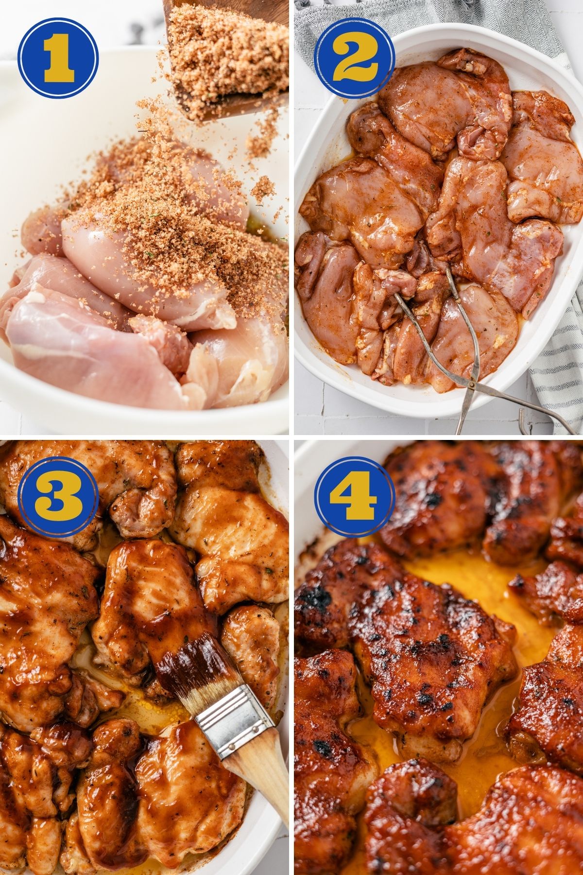 step-by-step instructions for how to make Baked BBQ Chicken Thighs in the oven