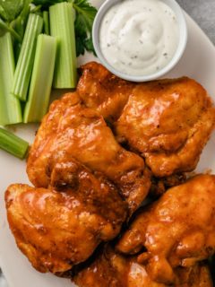 Buffalo Chicken Thighs with mayo dip