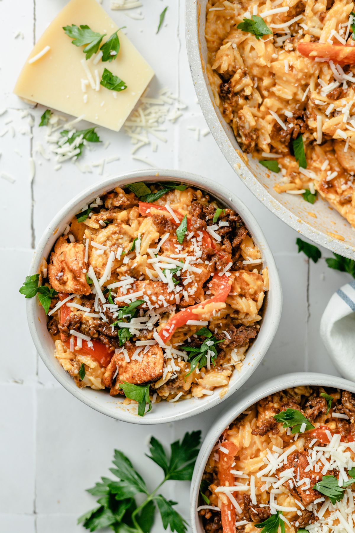 Creamy Chicken Orzo served in large bowls