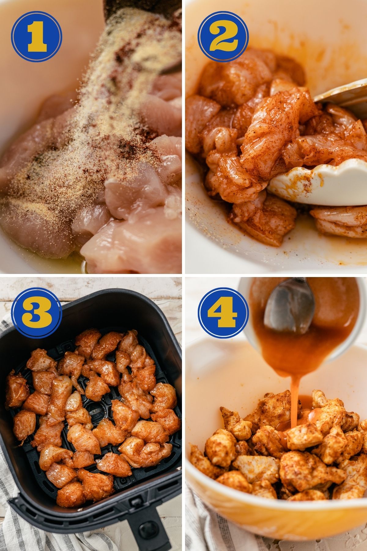 4 easy steps to cook Buffalo Chicken Bites in the air fryer