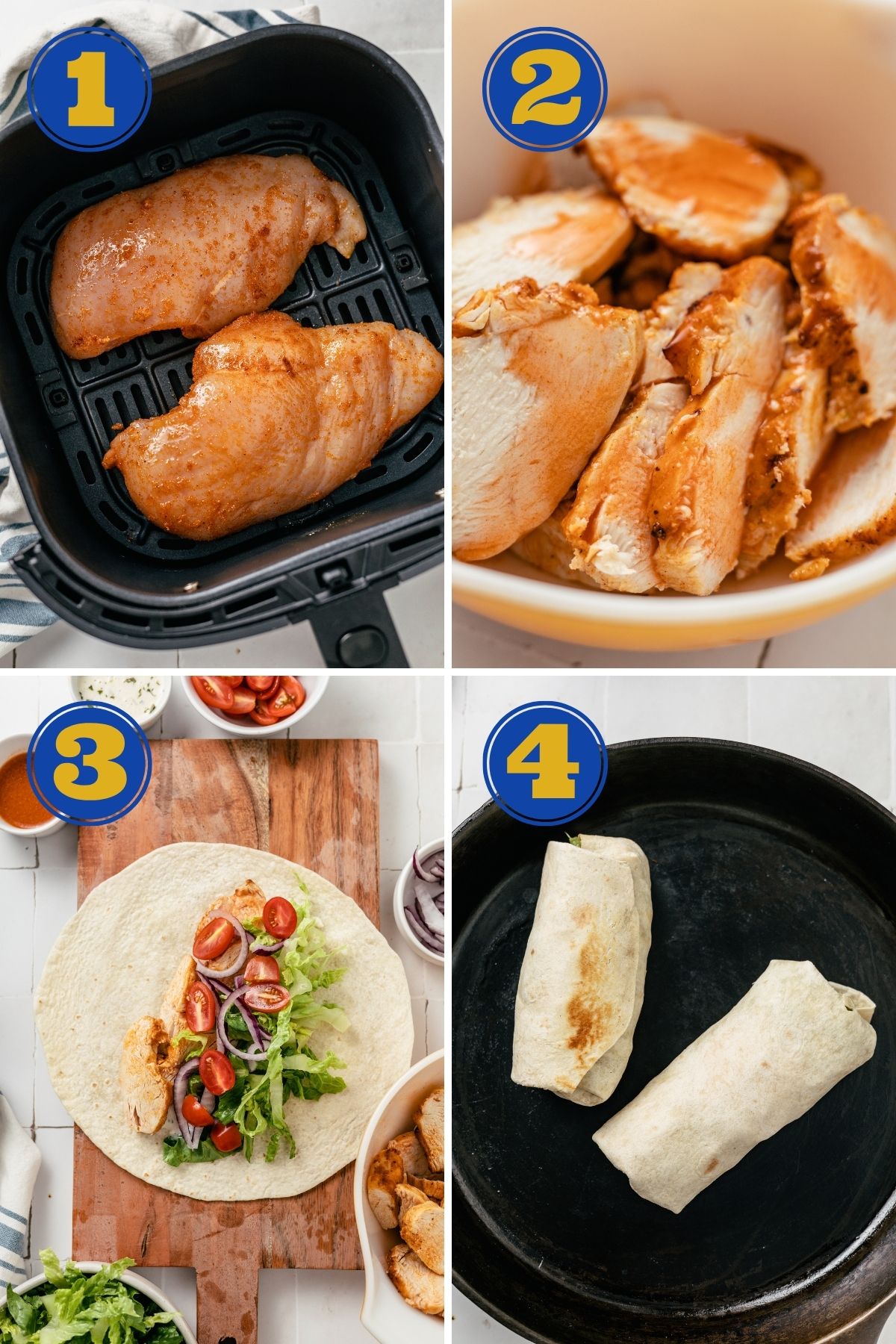 step-by-step instructions for how to make a Buffalo Chicken Wrap in the air fryer