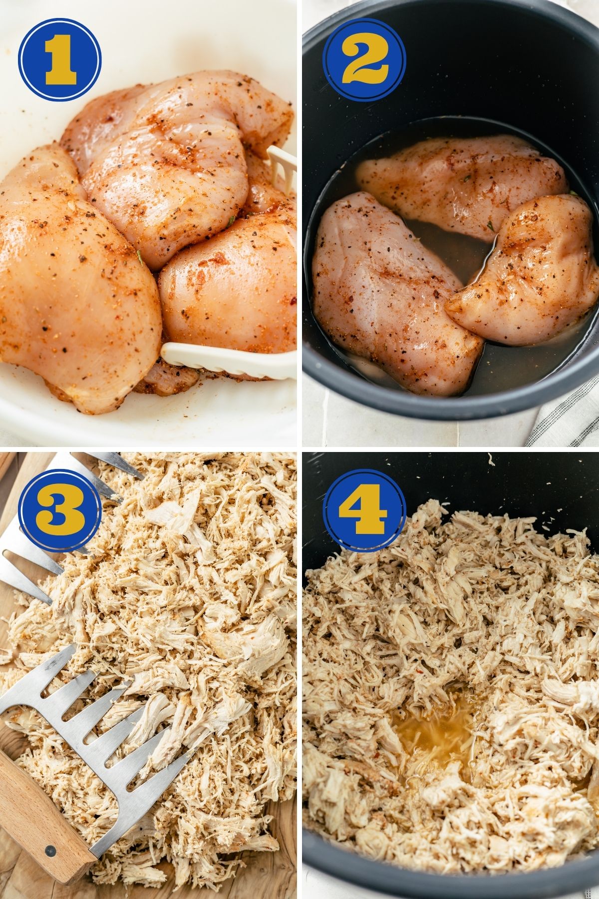 step-by-step photo tutorial for how to make delicious Instant Pot Shredded Chicken
