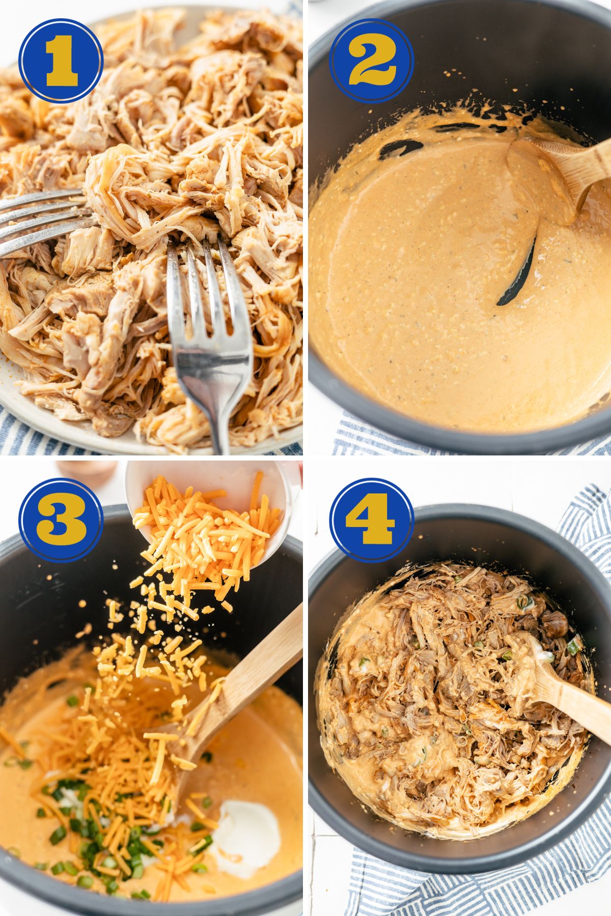 4-step process to create flavorful Buffalo Chicken Dip in an Instant Pot Pressure Cooker