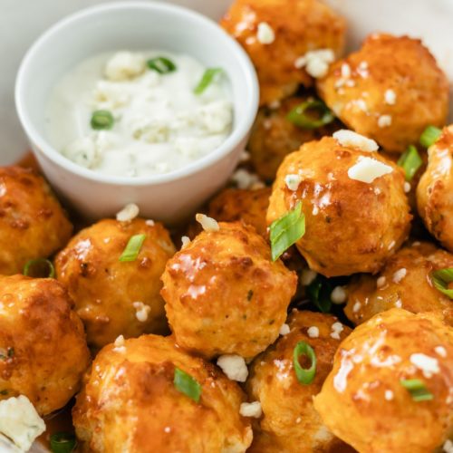 Crispy golden Buffalo Chicken Meatballs with a tender interior, perfect for game day gatherings