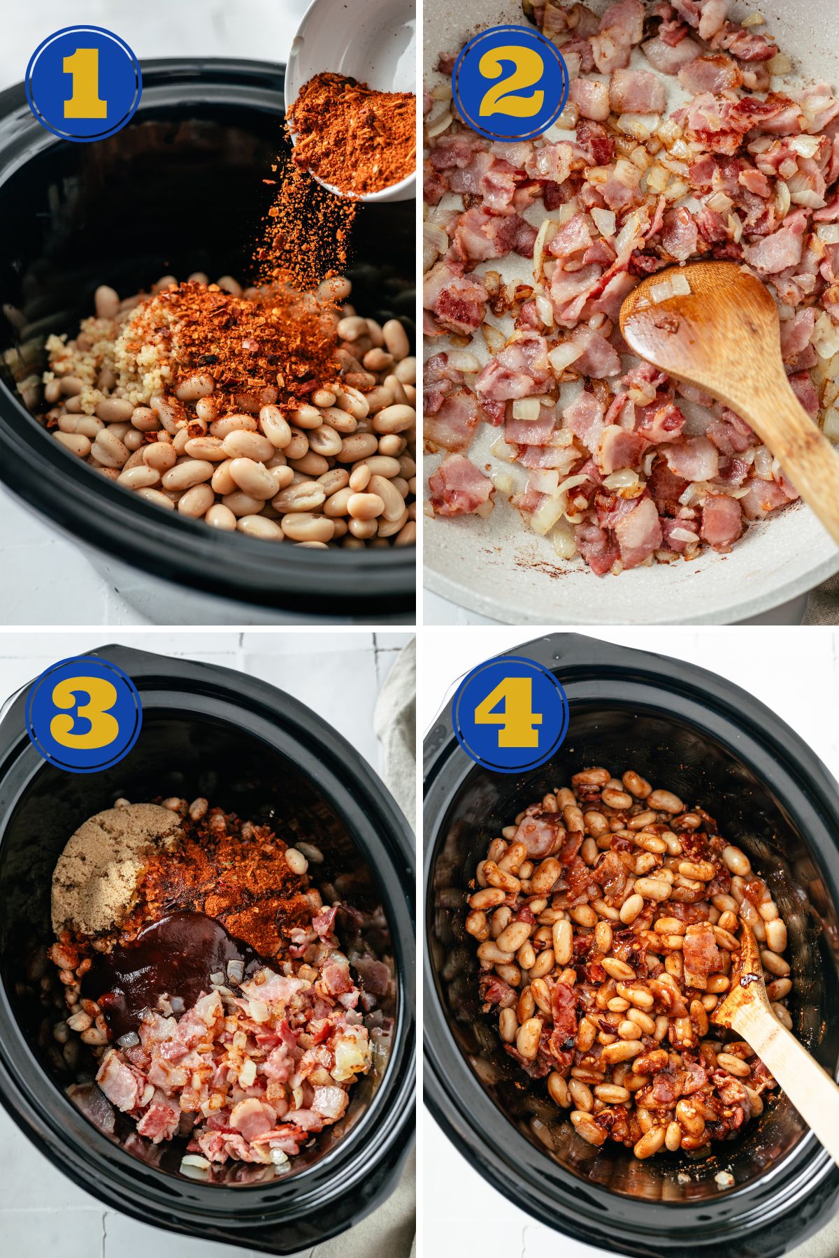 steps to cook canned Baked Beans in the crock pot slow cooker