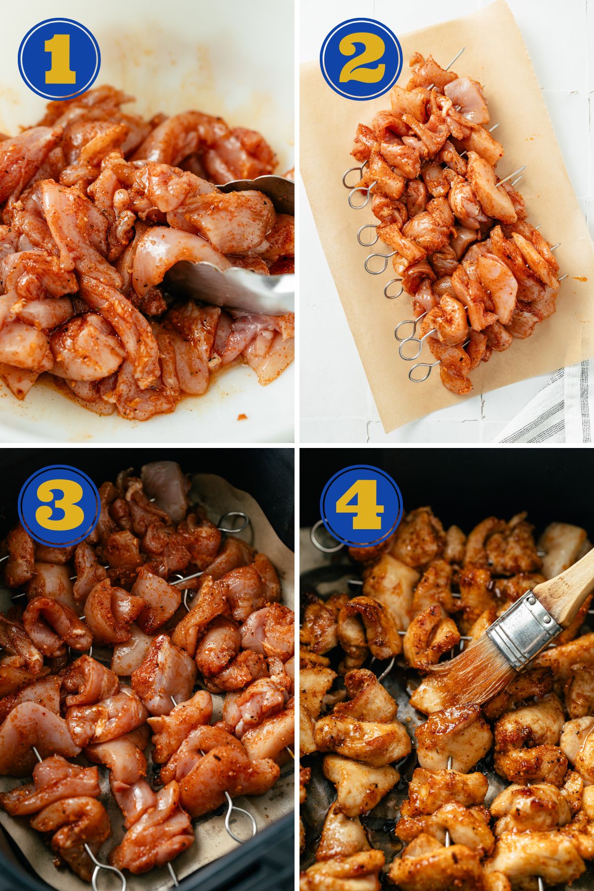 4 steps to cook chicken skewers in the air fryer with hot honey sauce