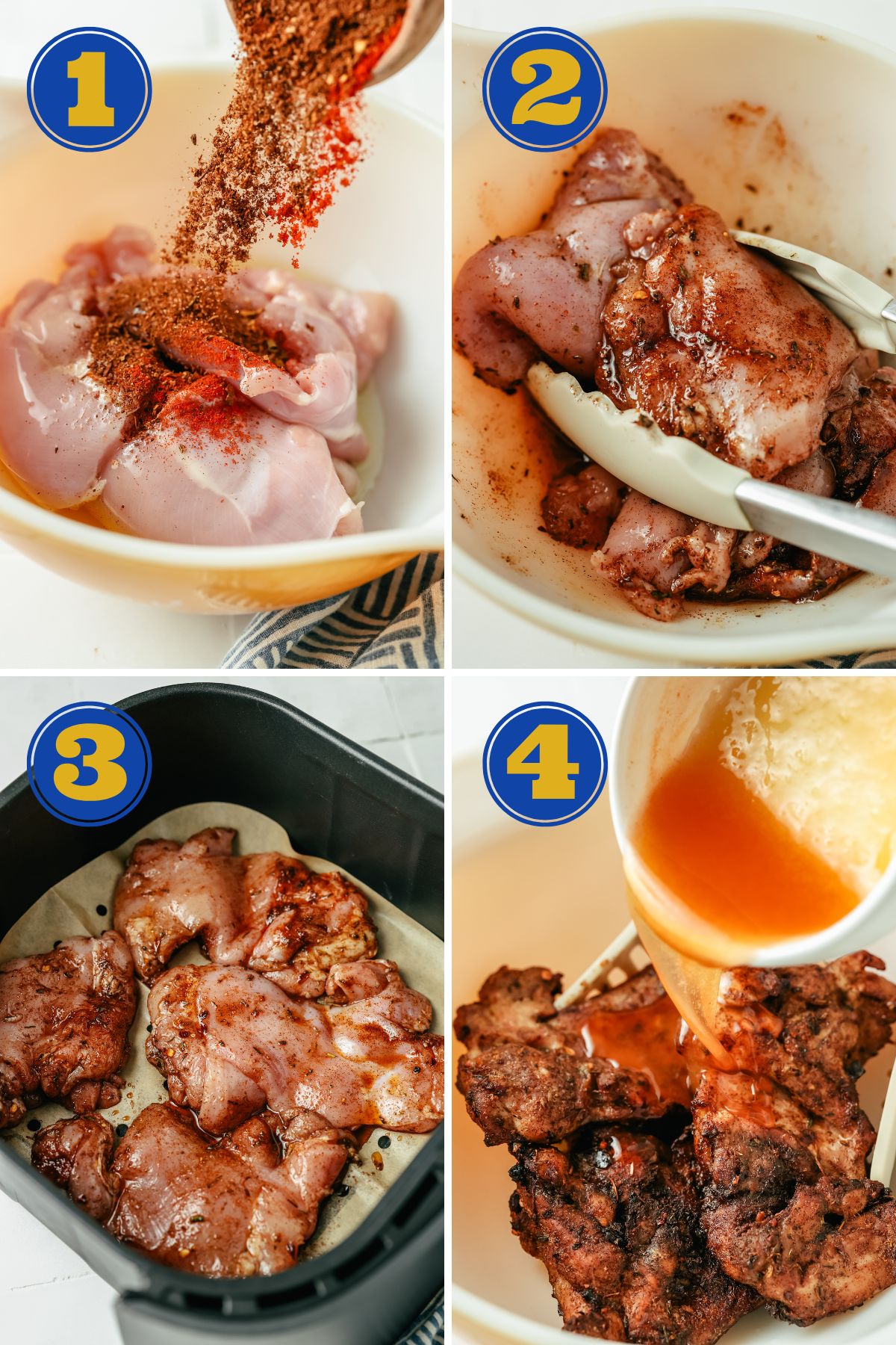 4 easy steps to make Jamaican Jerk Chicken Thighs in an air fryer with a dry rub